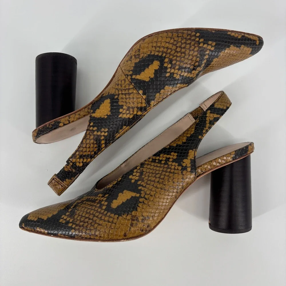 Loeffler Randall Estelle Slingback Heel Amber Women Size 7 Snakeskin Pointed Toe